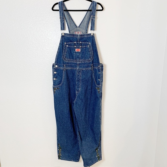 Revolt Jeans Denim - Vintage Revolt Denim Carpenter Bib Overalls Womens Size 22 Blue Embroidered Boho